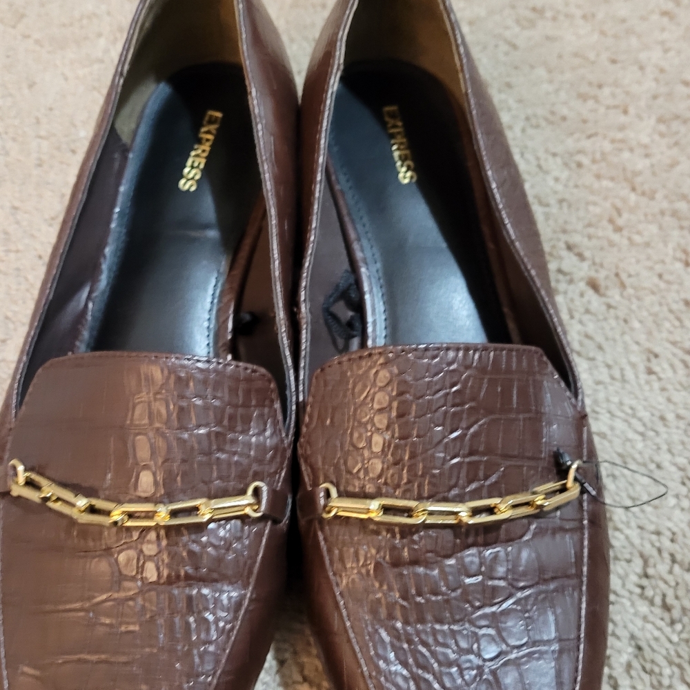Express brown faux croc loafers size 10